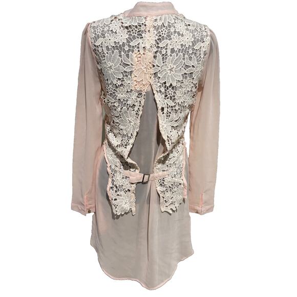 New Sz M Womens Pink sheer Lace Tuxedo Top Fairy couquette whimsigoth wedding - Picture 3 of 6